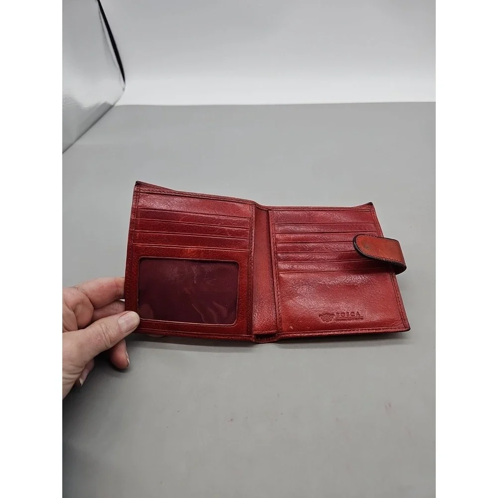 Vtg Bosca Leather wallet card holder coin holder‎ Silver Hardware